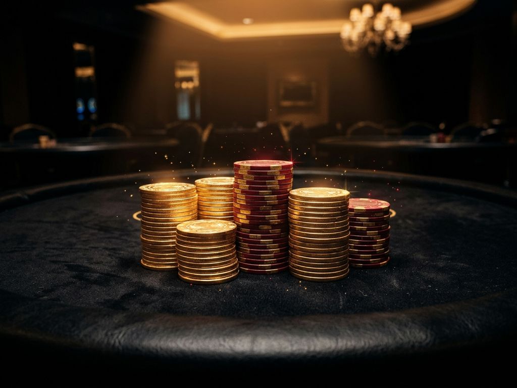 Stacked casino chips glowing with bonus light